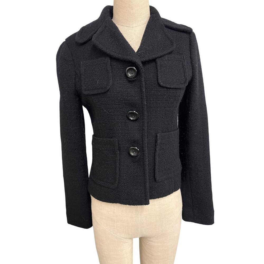 Gap Black Wool Blend Cropped Jacket Womens Size 6 Vintage Style